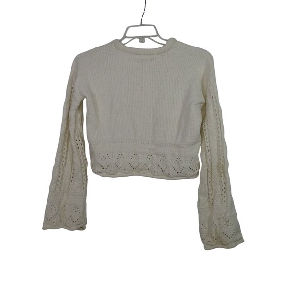 Derek Heart Ivory Cropped Sweater Top Women Size S Long Sleeve Open Knit FLAW - Picture 2 of 7